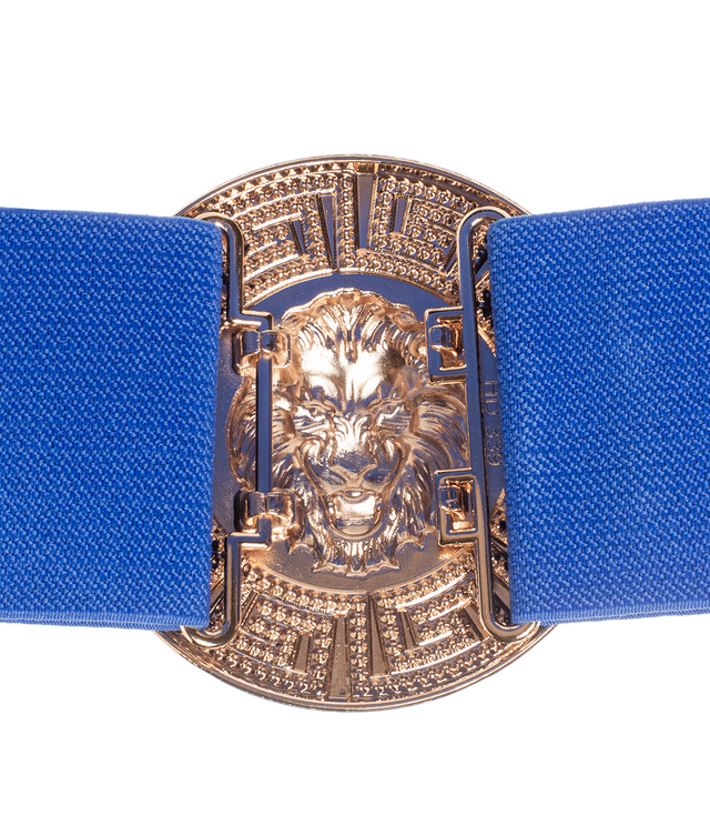 Women's belt with a gold lion and zircons, adjustable and elastic