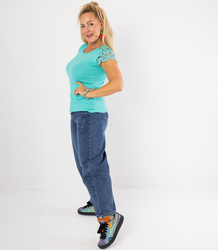 Short-sleeved T-shirt blouse decorated with lace LUIZA