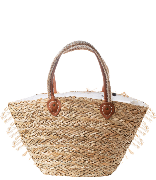 Mega large summer bag braided basket decorated with seashells and tassels