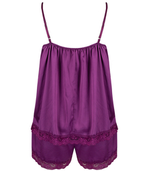 Satin pajama set with lace shorts top petticoat