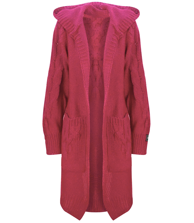 Kardigan Długi Gruby sweter warkocz Wełna