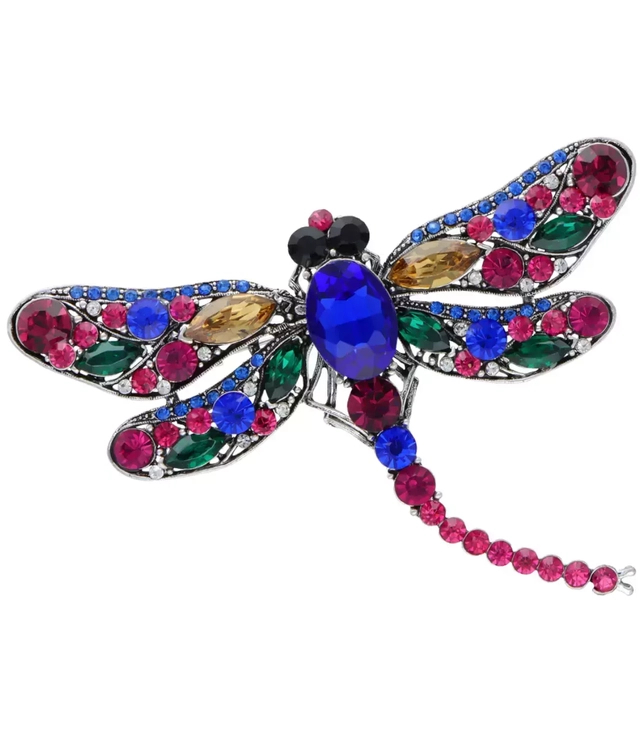 Brooch with zircons colorful beautiful decorative dragonfly