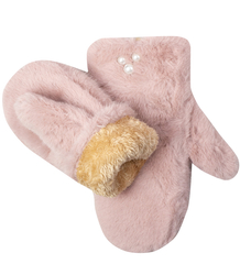 Women's Warm Gloves with fur insulated decorated with pearls