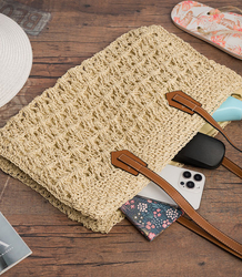 Openwork raffia bag with elegant handles boho style for summer