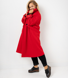 Women's long oversize coat with decorative belt KASIA