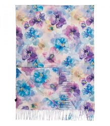 Women's scarf with floral motif and tassels elegant