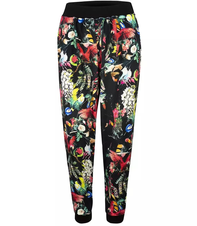 Suede sweatpants with a colorful print