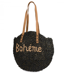 Round braided boho handbag with "Bohème" lettering