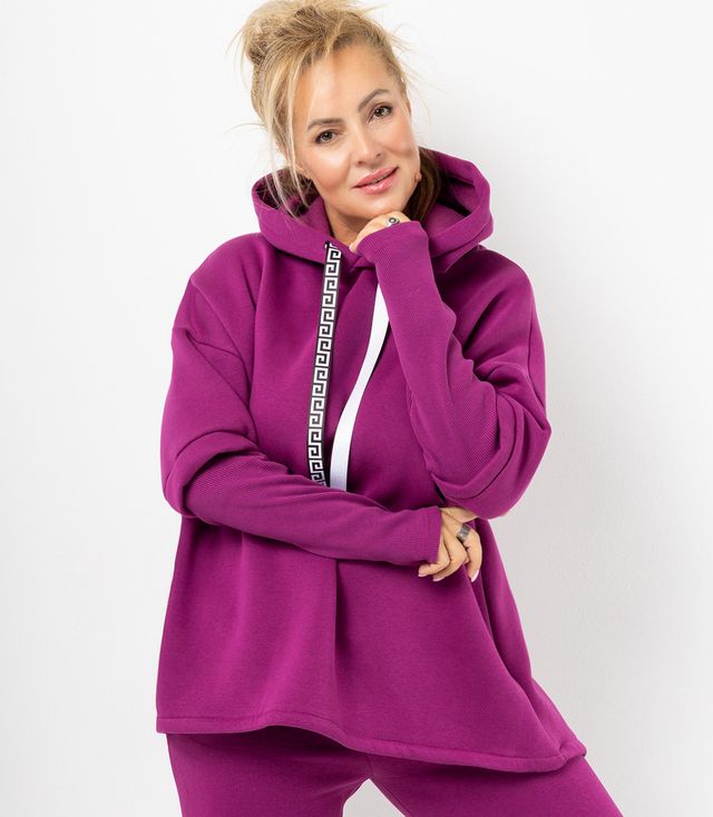 Women's sweatshirt with longer back and ribbed hem VERONICA