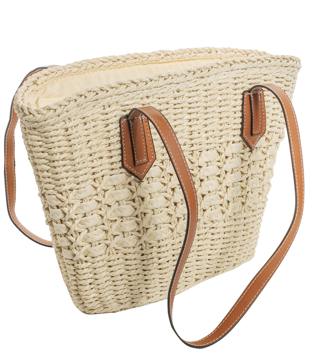 Medium basket, summer bag, stiff handbag, woven eco-leather handles