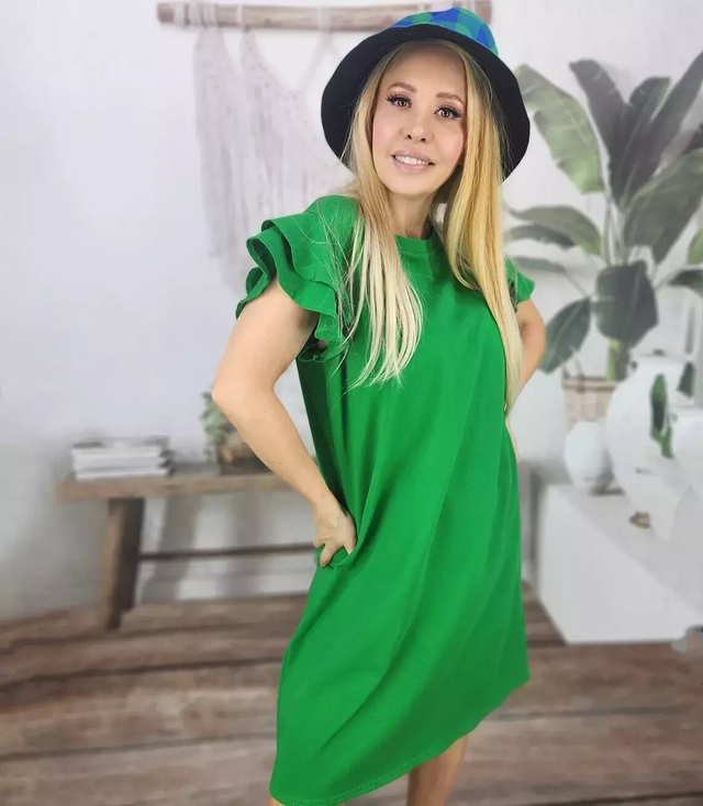 Cotton simple dress with frills
