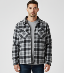 Warm fleece checked men's shirt insulated with faux fur