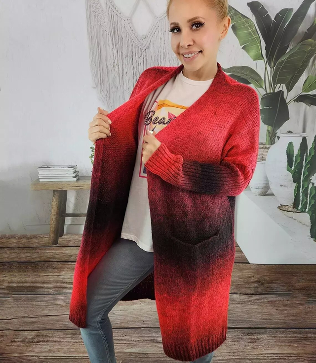 Kardigan długi gruby sweter ombre kolorowy