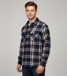 Warm men's checkered shirt with warming button-down classic