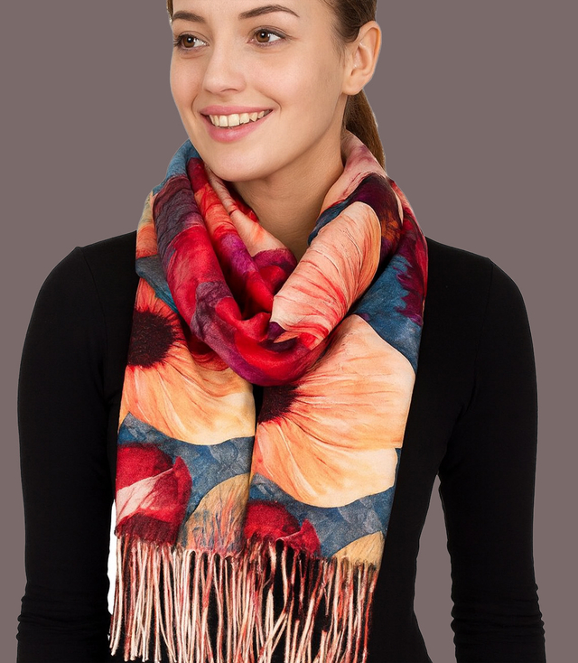Square shawl scarf for women with tassels AGRAFKA