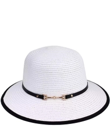 Women's straw raffia hat with black trim