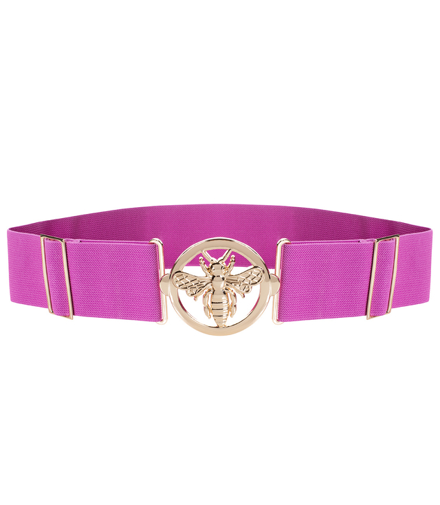 Women's belt with gold bee, adjustable, elastic