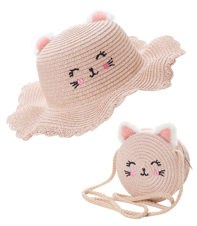 Cute set of hat with cat's face + handbag