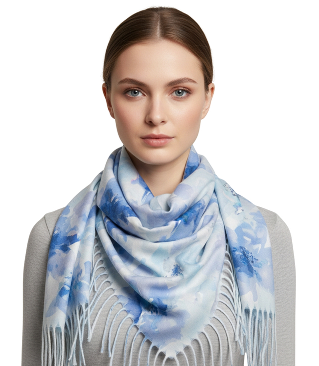 Floral women's scarf shawl with tassels
