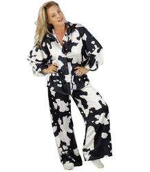 Fashionable set of satin shirt and pants in cow print SLOANE