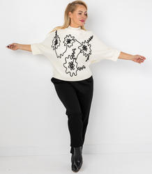 Elegancki sweter nietoperz z półgolfem i haftem ABSTRACT BLOOM