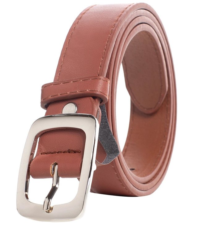 Smooth women's eco leather belt with silver buckle 3 cm