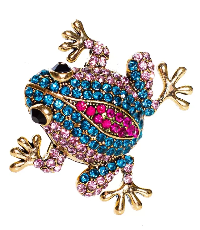 Lovely frog brooch with colorful zircons