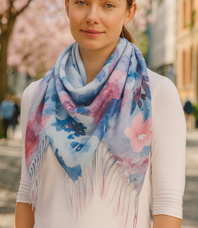 Women's scarf with floral pattern 100x100