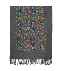 Women's scarf with embroidered pattern and tassels