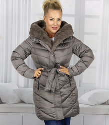 Women's long coat jacket with fur collar DIVA