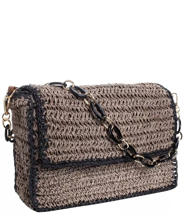 Elegancka torebka na łańcuszku pleciona z rafii