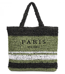 Large plaid shuttle bag with horizontal stripes with PARIS lettering