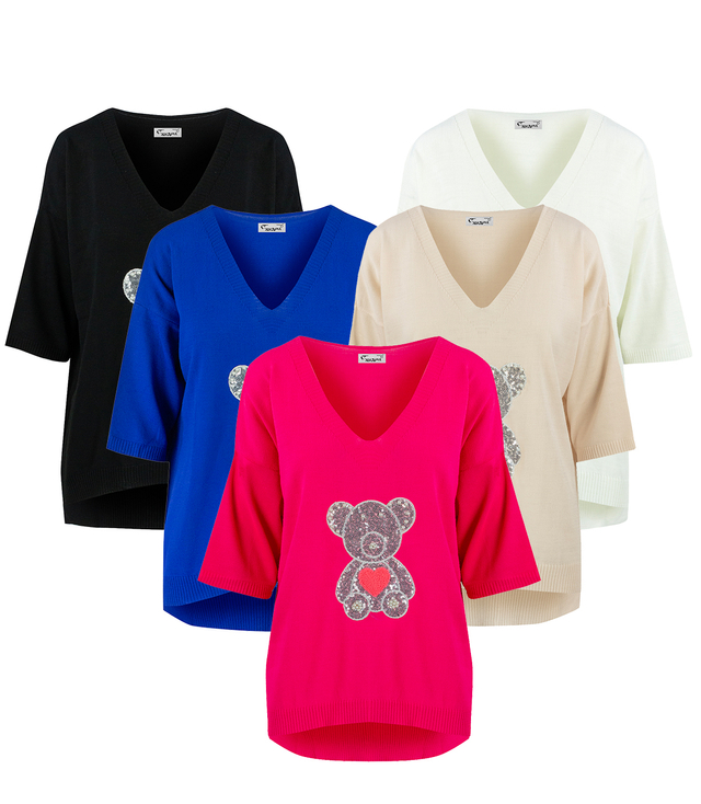 Thin women's sweater with a sequined teddy bear by SHERONA