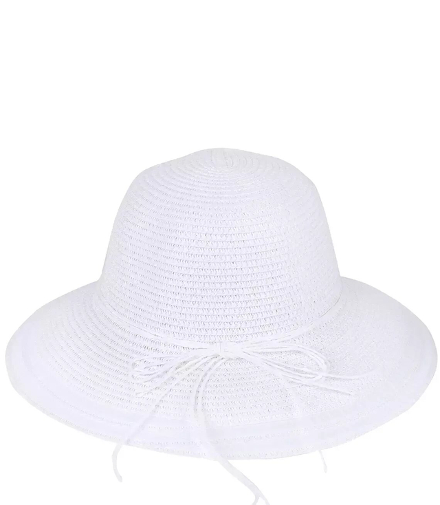 Women's straw hat with stripes on the brim