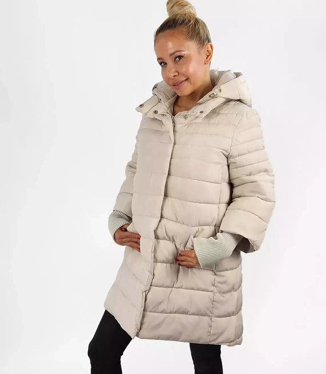 Warm quilted jacket with a drawstring hood and sleeves