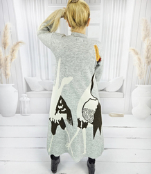 Long cardigan sweater bird print cashmere GRACE