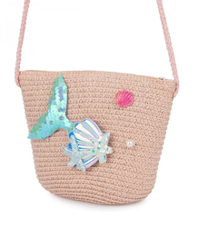 Children's Straw Handbag with Mermaid Tail and Shells