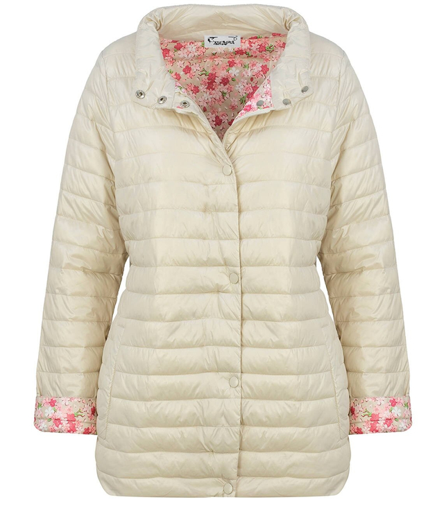 Short transitional quilted jacket with flowers