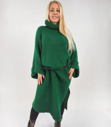 Sukienka sweter golf Prążkowana Ciepła  z golfem MAXI