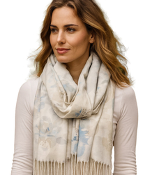 Women's scarf with floral motif and tassels elegant