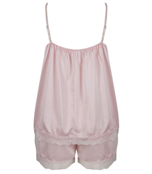 Satin pajama set with lace shorts top petticoat