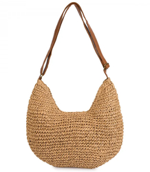 Semi-circular boho handbag with eco-leather strap and zipper closure