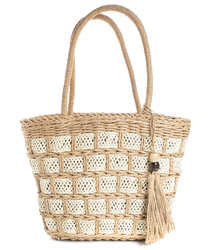 A small basket, a summer bag, a stiff woven handbag