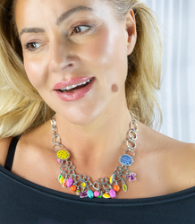 Rich stainless steel necklace with colorful pendants