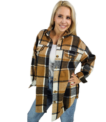 Loose, warm, checkered women's shirt. Longer back CLARE