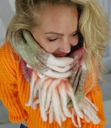 Warm scarf, stripes, fluffy knitwear