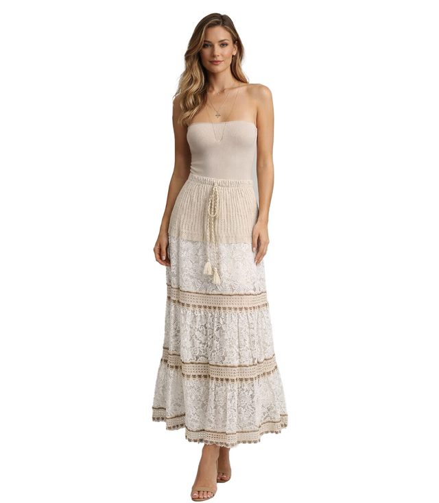 Spódnica rozkloszowana BAWEŁNIANA BOHO maxi koronka i falbany 2W1