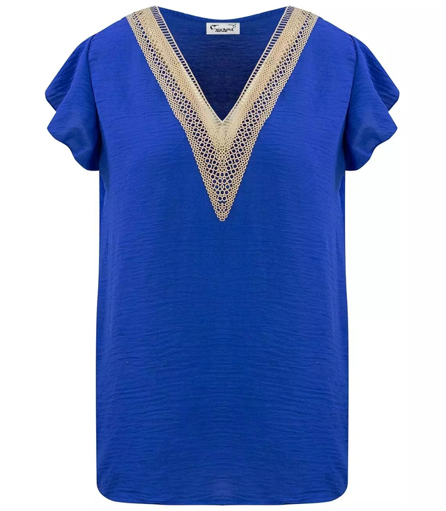 Blouse short sleeves braided V-neck