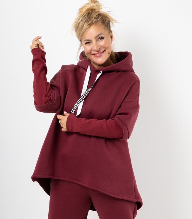 Women's sweatshirt with longer back and ribbed hem VERONICA