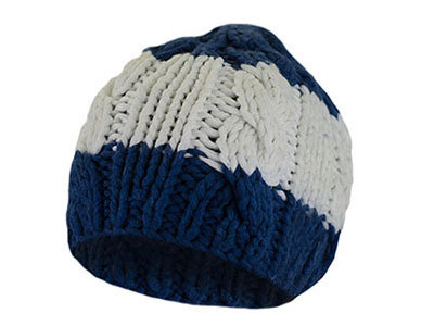 Warm winter hat with wool-cotton stripes